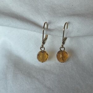Vintage gold earrings with amber coloured crystals